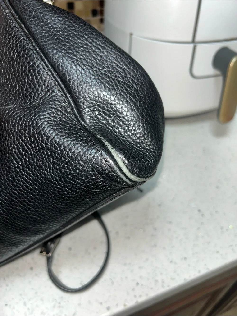 kate spade Black Pebbled Leather Shoulder Bag with Gold Charm